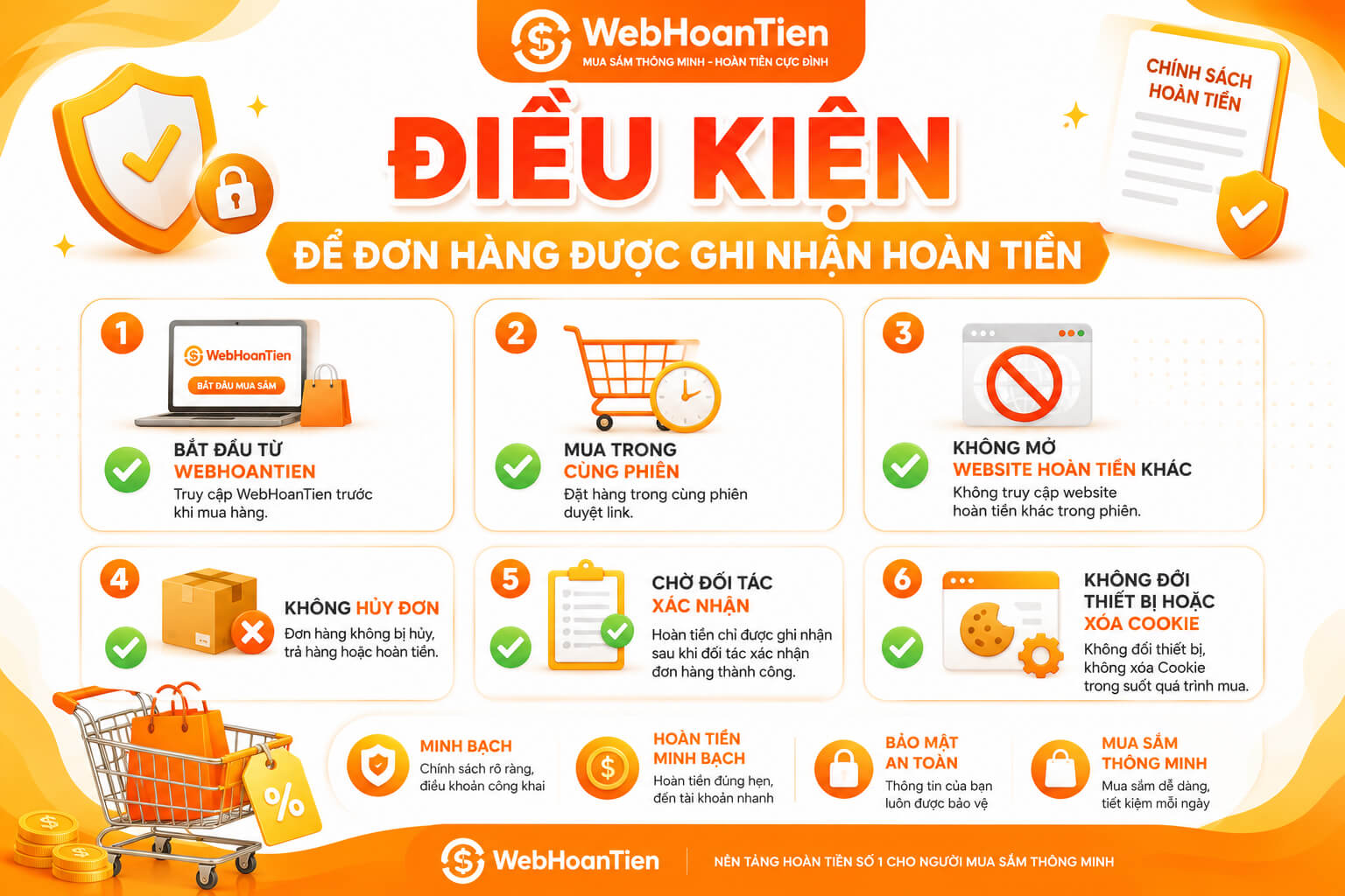 Điều kiện để đơn hàng được ghi nhận hoàn tiền trên WebHoanTien