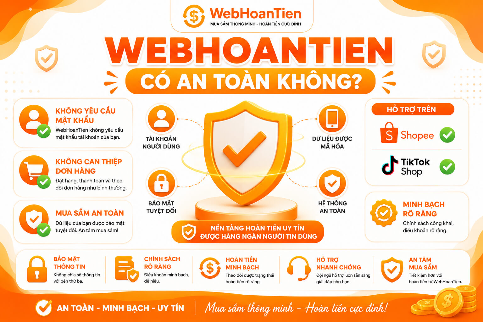 WebHoanTien có an toàn không? WebHoanTien có lấy thông tin tài khoản Shopee hoặc TikTok Shop không?