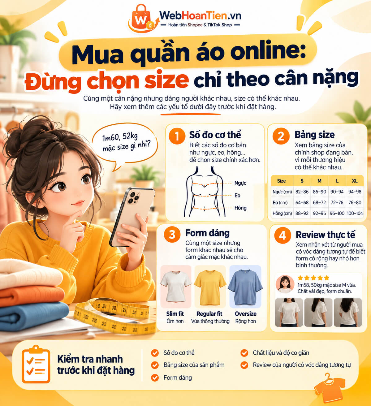 Cách chọn size quần áo khi mua online: Đừng chỉ dựa vào cân nặng