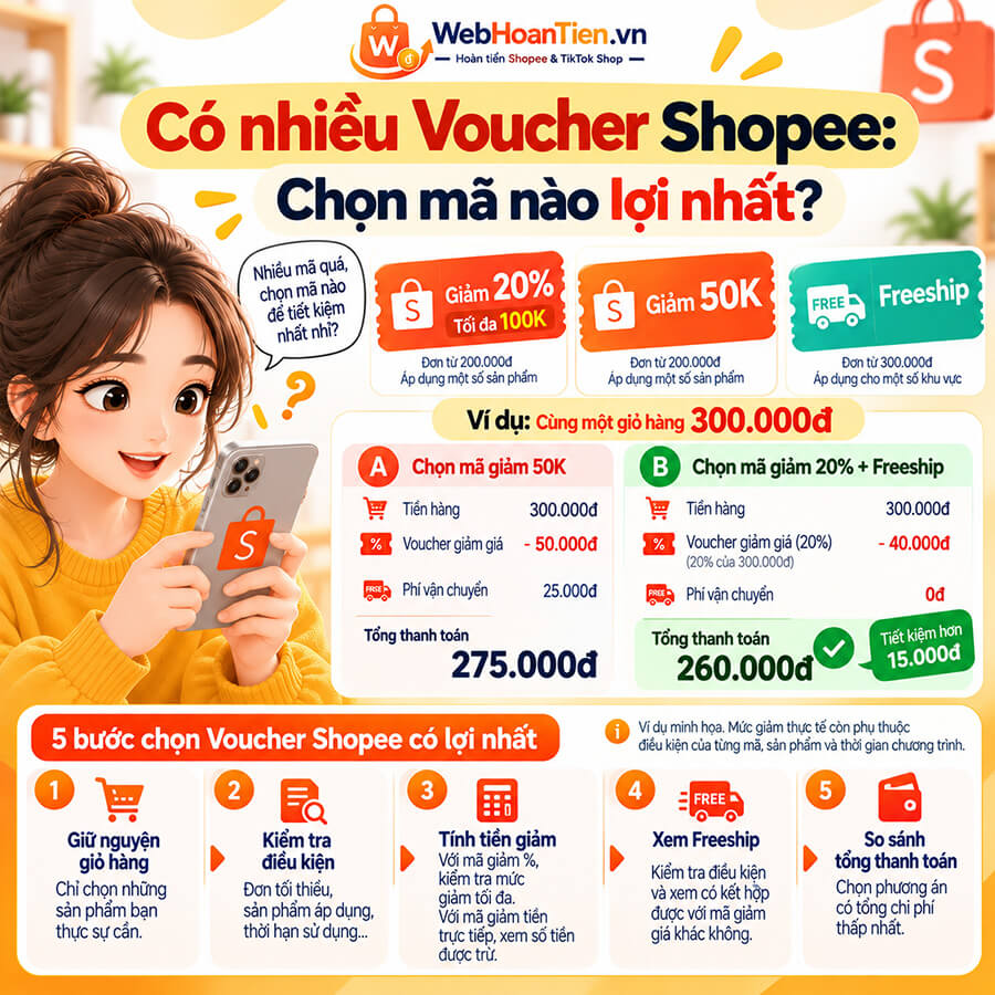 Cách chọn Voucher Shopee có lợi nhất khi có nhiều mã giảm giá